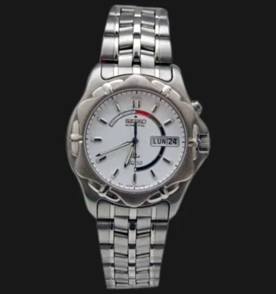 Pre-owned Seiko Kinetic Skj019 White Dial Power Storage Indicator Cal.5m43