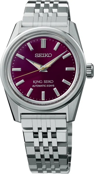 Pre-owned Seiko King  36.1 Mm Purple Dial Stainless Steel Watch Spb461