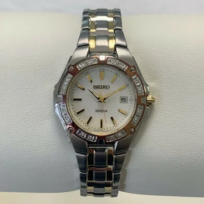 Pre-owned Seiko Ladies Two Tone Watch 16 Diamonds R//$450 Sxdb52