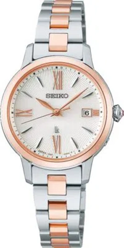Pre-owned Seiko Lukia Grow Ssvw206 Elegant Solor Radio Women's Watch Silver+pink Gold