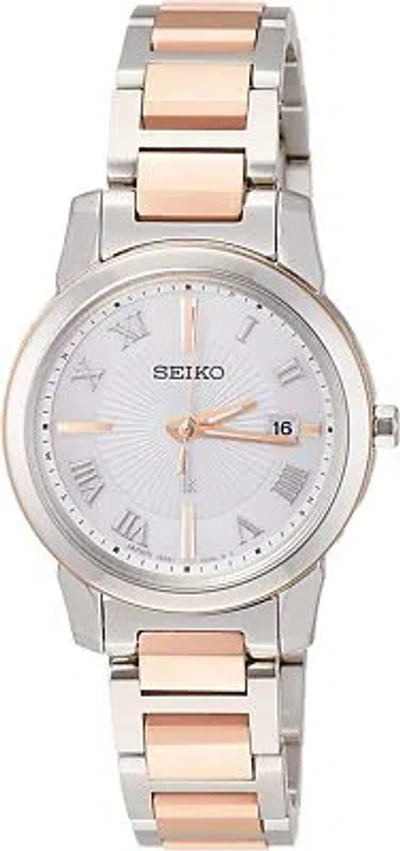 Pre-owned Seiko Lukia Ssqv108 Pink Gold X Silver Titanium Solor Radio Women's Watch