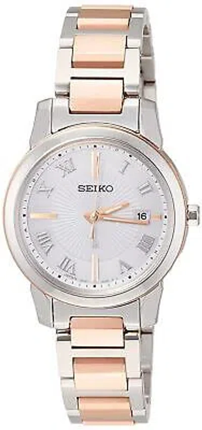 Pre-owned Seiko Lukia Ssqv108 Pink Gold X Silver Titanium Solor Radio Women's Watch