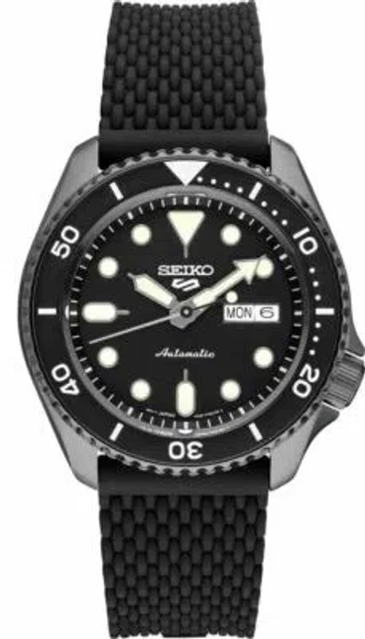 Pre-owned Seiko Men's 5 Automatic Black Dial Rubber Strap Men's Watch Srpe23