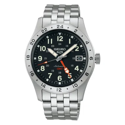 Pre-owned Seiko Men's 5 Sports Automatic Gmt Black Dial Steel Bracelet Watch Ssk023