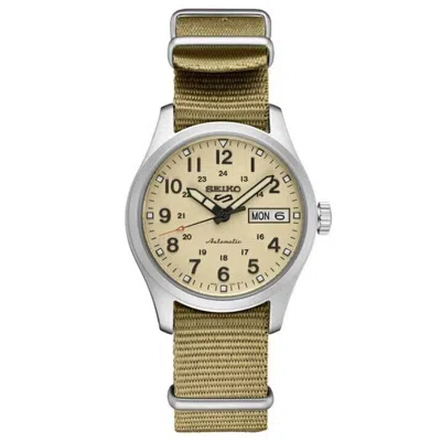 Pre-owned Seiko Men's 5 Sports Beige Dial Nylon Strap Automatic Watch Srpj83