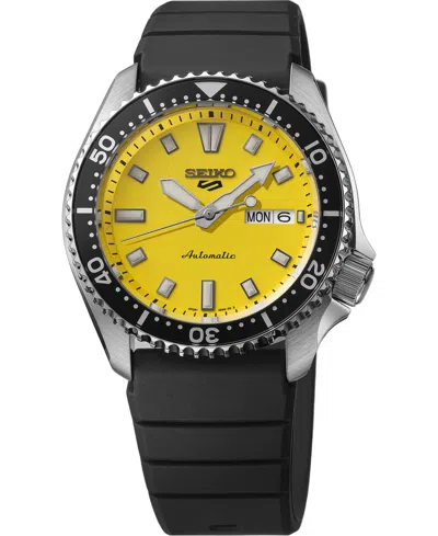 Seiko Men's 5 Sports Black Silicone Strap Watch, 42.5mm In Metallic