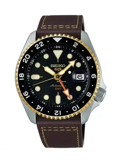 Pre-owned Seiko Men's 5 Sports Gmt Automatic Brown Leather Band Watch Ssk036