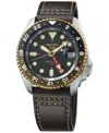 Seiko Men's Automatic 5 Sports Black Leather Strap Watch 42mm In Black