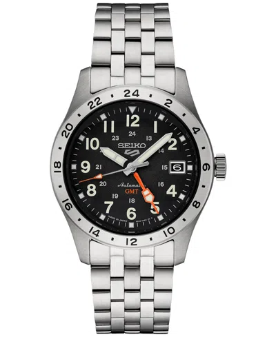 Seiko Men's Automatic 5 Sports Gmt Stainless Steel Bracelet Watch 39mm In Silver