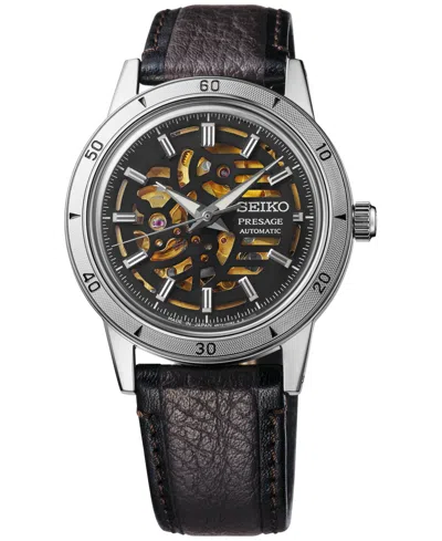 Seiko Men's Automatic Presage Style 60s Brown Leather Strap Watch 40mm In Black