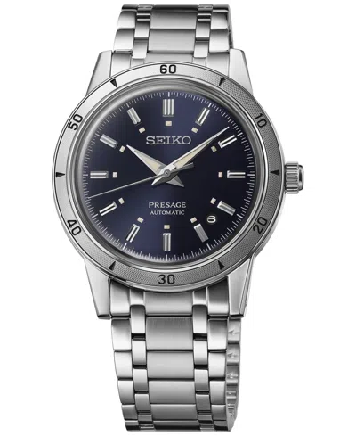 Seiko Men's Automatic Presage Style 60s Stainless Steel Bracelet Watch 40mm In Blue