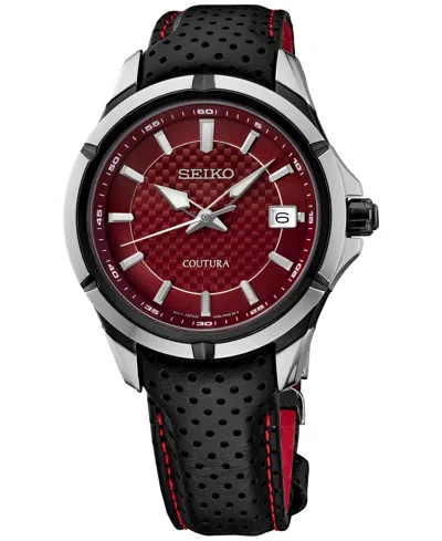 Seiko Men's Coutura Black Leather Strap Watch 41mm In Red