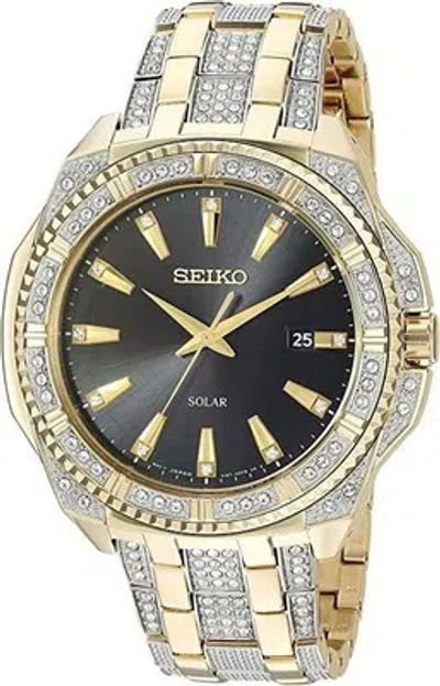 Pre-owned Seiko Men's Crystal Solar Japanese-quartz Watch With Two-tone-stainless-steel St
