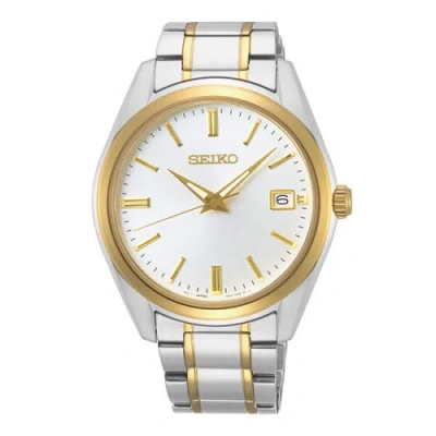 Pre-owned Seiko Men's Essentials Two Tone White Dial Classic Stainless Steel Watch Sur312