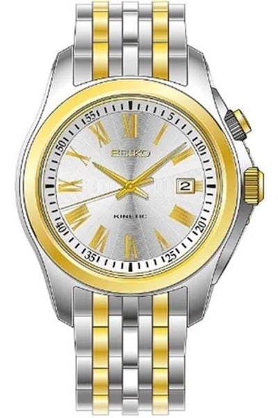 Pre-owned Seiko Men's Kinetic Ska470p1 Stainless Steel Gold Silver Pvd Bracelet Watch
