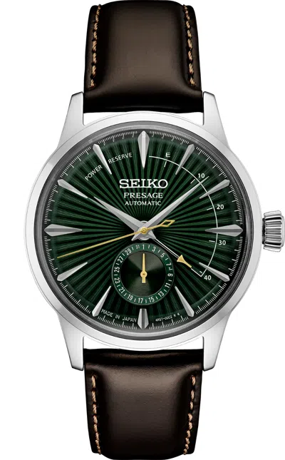 Pre-owned Seiko Men's Presage Auto Green Dial Brown Leather Strap Watch Ssa459
