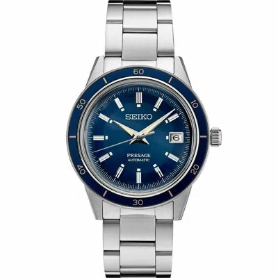 Pre-owned Seiko Men's Presage Automatic Blue Dial 60s Style Steel Bracelet Watch Srpg05