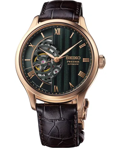 Seiko Men's Presage Japanese Garden Rose Gold-tone Stainless Steel Bracelet Watch 41.8mm In Black