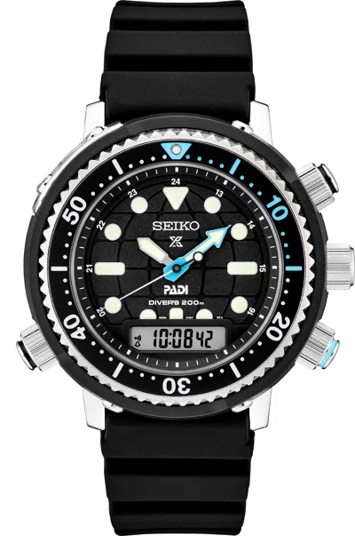 Pre-owned Seiko Men's Prospex Solar Padi Arnie Black Hybrid Diver's Watch Snj035
