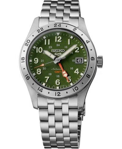 Seiko Men's  5 Sports Silver-tone Stainless Steel Bracelet Watch 39.4mm In Green