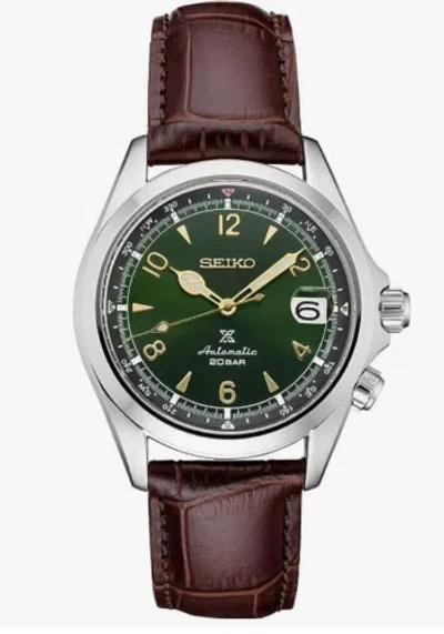 Pre-owned Seiko Men's  Prospex Green Dial Brown Leather Band 39.5mm Watch Spb121