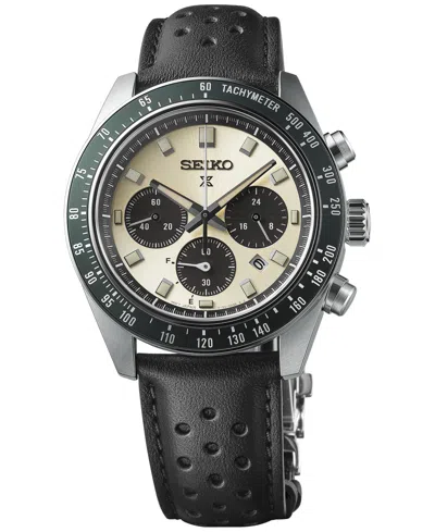 Seiko Men's Solar Chronograph Prospex Speedtimer Black Leather Strap Watch 41mm In Ivory