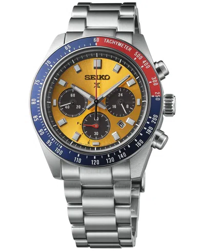 Seiko Men's Solar Chronograph Prospex Speedtimer Stainless Steel Bracelet Watch 41mm In Yellow