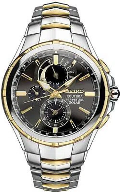 Pre-owned Seiko Men's Solar Coutura Perpetual Chronograph Two Tone Watch Ssc376