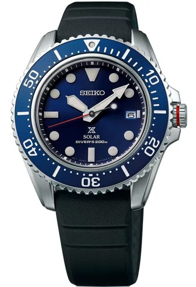 Pre-owned Seiko Men's Solar Prospex Divers 200m Black Silicone Strap Watch - Sne593p1