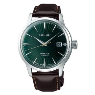Pre-owned Seiko Mockingbird Cocktail Srpd37 Automatic Men Watch Green Dial Brown Leather