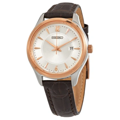 Seiko Noble Quartz Silver Dial Brown Leather Ladies Watch Sur428 In Brown / Gold Tone / Rose / Rose Gold Tone / Silver