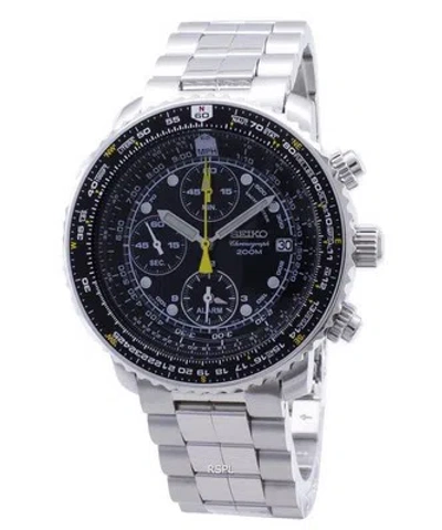 Pre-owned Seiko Pilot's Quartz Chronograph Black Dial Sna411p1 200m Men's Watch Case 42mm