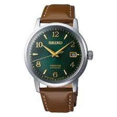 Pre-owned Seiko Presage Automatic Green Dial Brown Leather Strap Men's Watch Srpe45