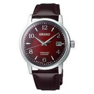 Pre-owned Seiko Presage Automatic Red Dial Brown Leather Strap Men's Watch Srpe41