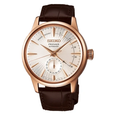 Pre-owned Seiko Presage Cocktail Time Rose Gold, Brown Leather Strap Watch Ssa346