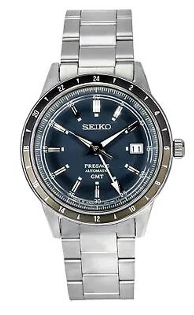 Pre-owned Seiko Presage 'petrol Blue' Style60's Road Trip Gmt Men's Watch Ssk009j1