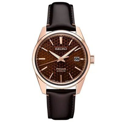 Pre-owned Seiko Presage Sharp Edged Series Spb170j1 Rose Gold Tone Case Brown Dial Watch