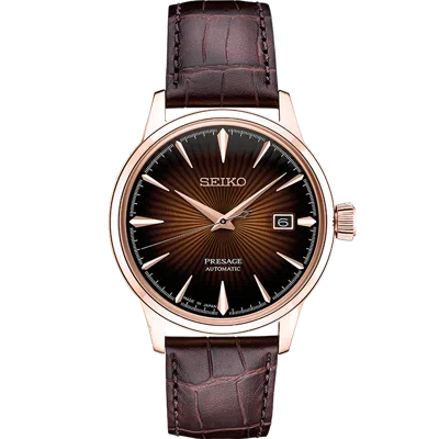 Pre-owned Seiko Presage Srpb46 Rose Gold 40.5mm Brown Dial Leather Automatic Men's Watch