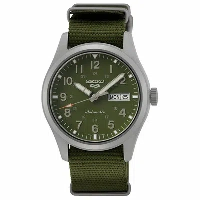 Pre-owned Seiko 5 Sports Srpg33k1 Automatic Green Dial Nylon Strap 100m Men Watch Warranty