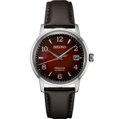 Pre-owned Seiko Presage Srpe41 Steel 38.5mm Burgundy Dial Leather Automatic Men's Watch