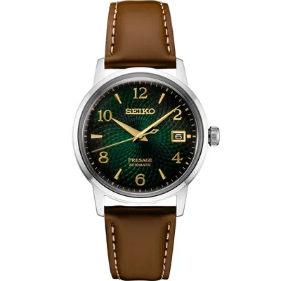 Pre-owned Seiko Presage Srpe45 Steel 38.5mm Green Dial Leather Automatic Men's Watch