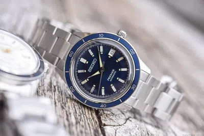 Pre-owned Seiko Presage Srpg05j1 60's Style Blue Automatic Stainless Steel Men Dress Watch