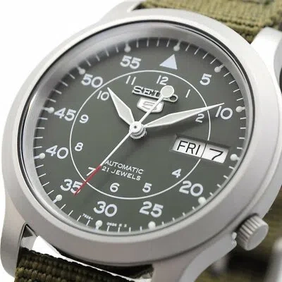 Pre-owned Seiko 5 Snk805 Snk805k2 Military Style Automatic 21 Jewels Men Watch Green Band