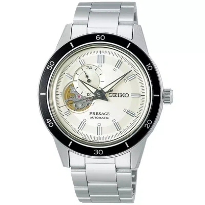 Pre-owned Seiko Presage Ssa423j1 Style 60's Cream Analog Open Heart Automatic Men's Watch
