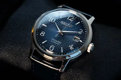Pre-owned Seiko Presage Time Blue Dial Leather Strap Men's Watch Srpe43j1 (fedex 2 Day)