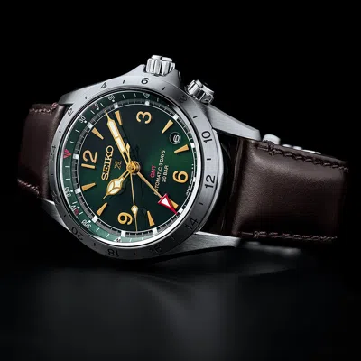 Pre-owned Seiko Prospex Alpinist Sbej005 Gmt Mechanical Automatic 3days Watch Leather Band