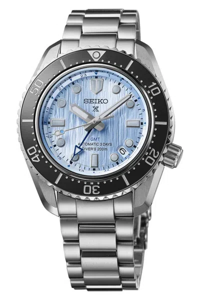 Pre-owned Seiko Prospex Glacier Gmt 42 Mm Blue Dial Stainless Steel Watch Spb385