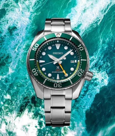 Pre-owned Seiko Prospex Gmt Sea Solar Green Dial Steel Men's Watch Sfk003j1 (fedex 2 Day)