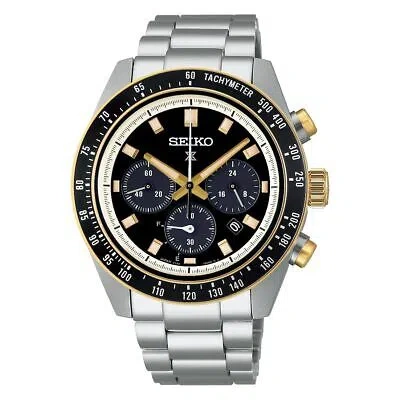 Pre-owned Seiko Prospex Men Watch Japan Sbdl113 Speedtimer Black X Gold Solar Chronograph In Silver