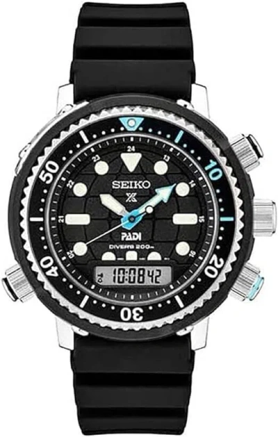 Pre-owned Seiko Prospex Padi Solar Analog-digital Diver's 46.9 Mm Black Dial Men's Watch